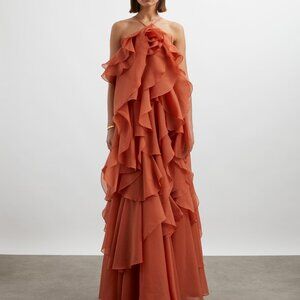 Aje Floral Ruffle Coral Clay Pandorea Layered Maxi Dress